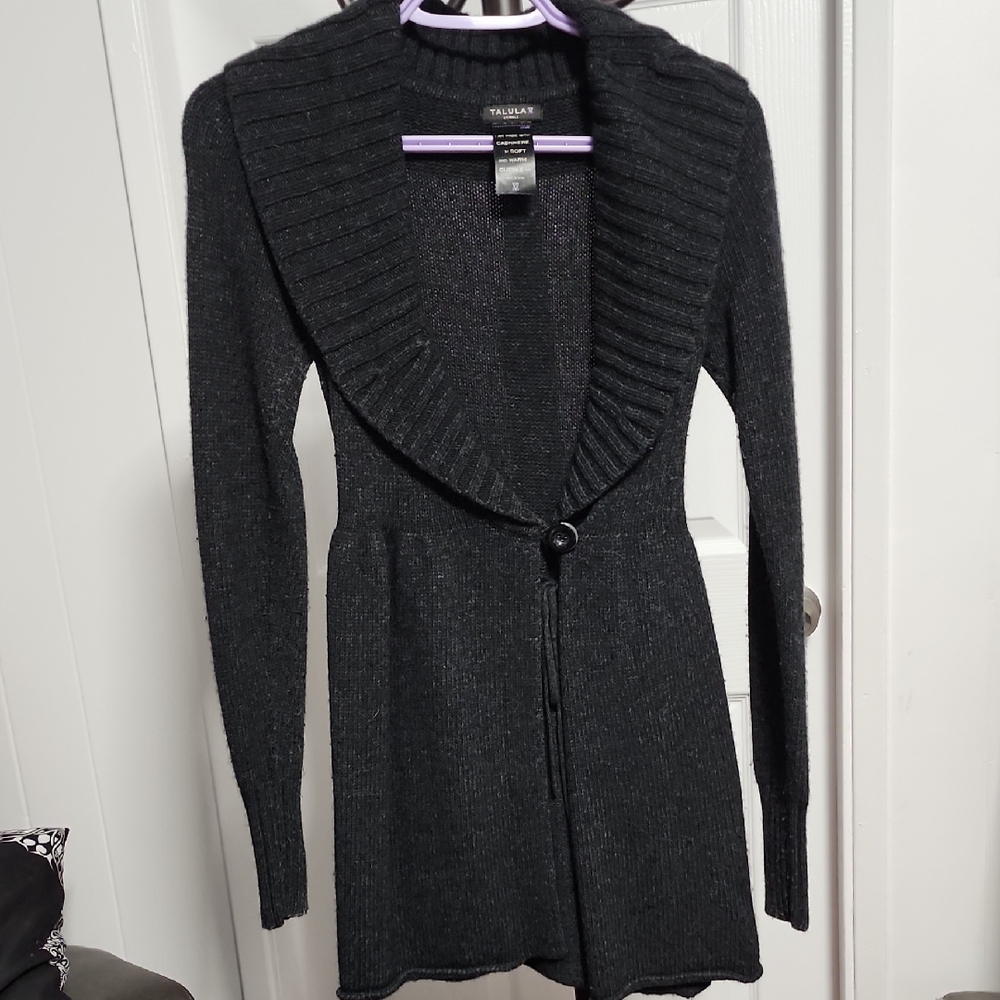 #039 Talula Black Ribbed Knit Cardigan Sweater